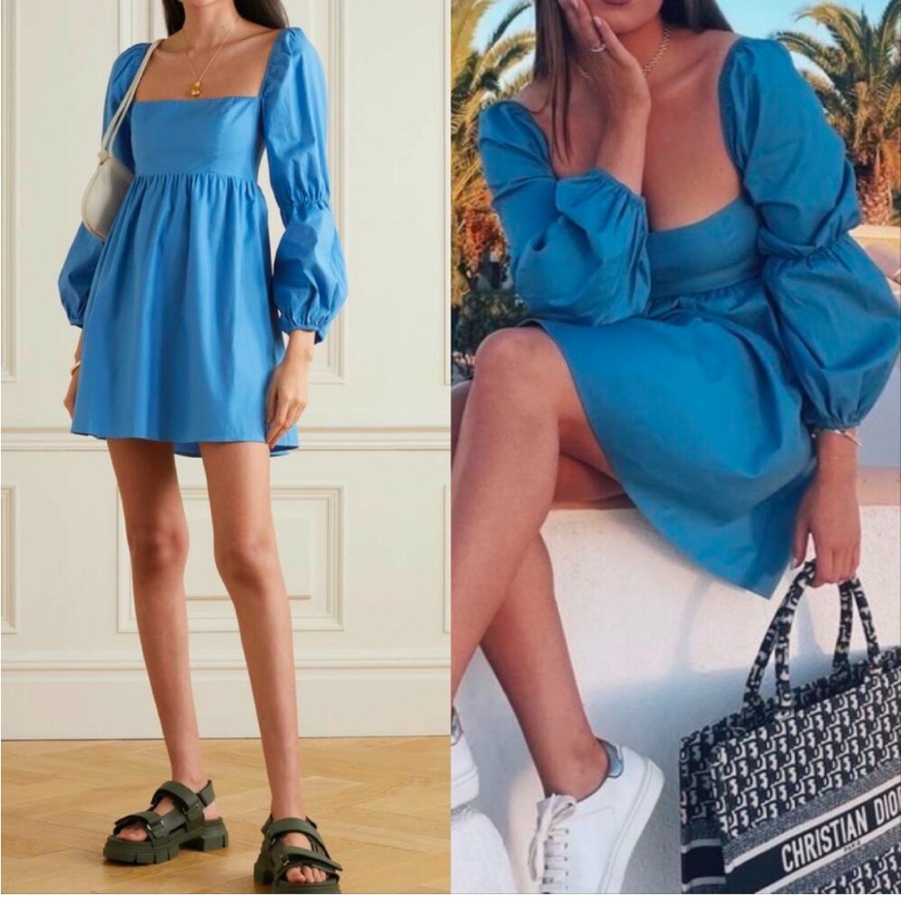 Reformation Michaela Square Neck Puff Sleeve Mini Dress Blue Size 4